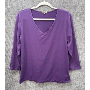 Judy P Karen Relaxed Fit Top Womens Large Purple 3/4 Sleeve V-Neck UPF 50+ USA